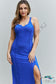 Culture Code Look At Me Full Size Notch Neck Maxi Dress With Slit In Cobalt Blue