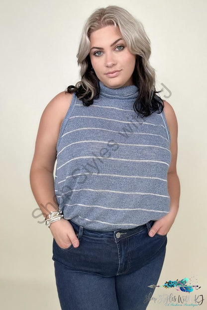 Hayden Loose Knit Striped Cowl Neck Tank Blue / S Tops & Camis
