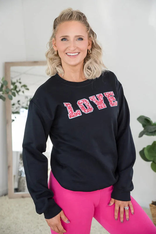 Love Faux Sequins Crewneck Graphic Sweatshirt