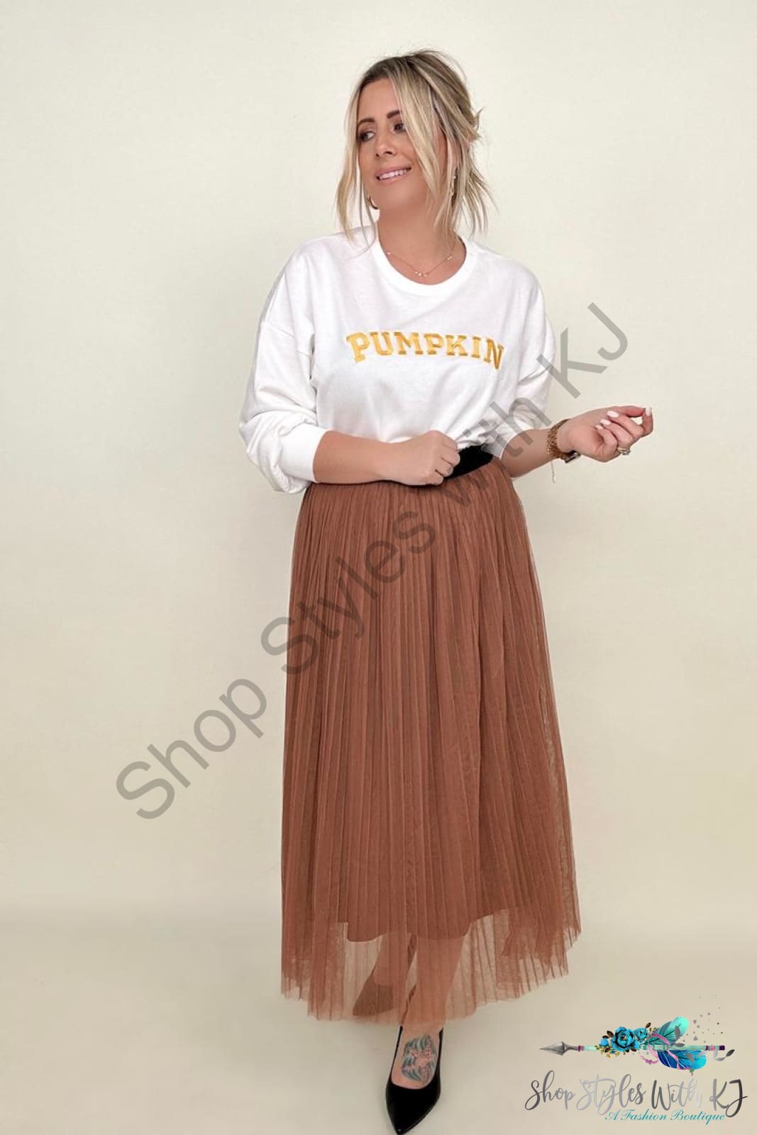 Mesh Pleated Maxi Skirt Deep Camel / S Skirts