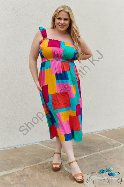 Multicolored Square Print Summer Dress Multi / S Dresses