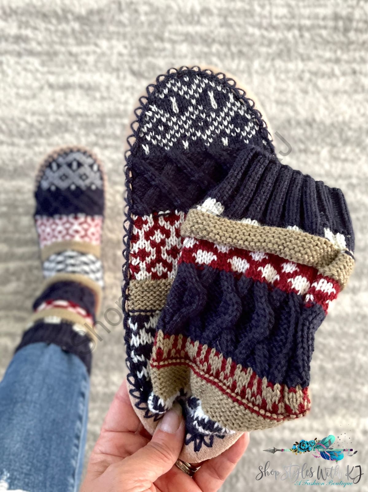 Nordic Night Slipper Booties In Navy Urbanista