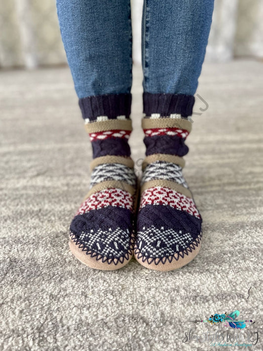 Nordic Night Slipper Booties In Navy Urbanista