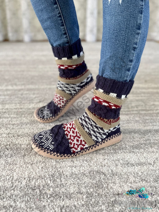 Nordic Night Slipper Booties In Navy Urbanista