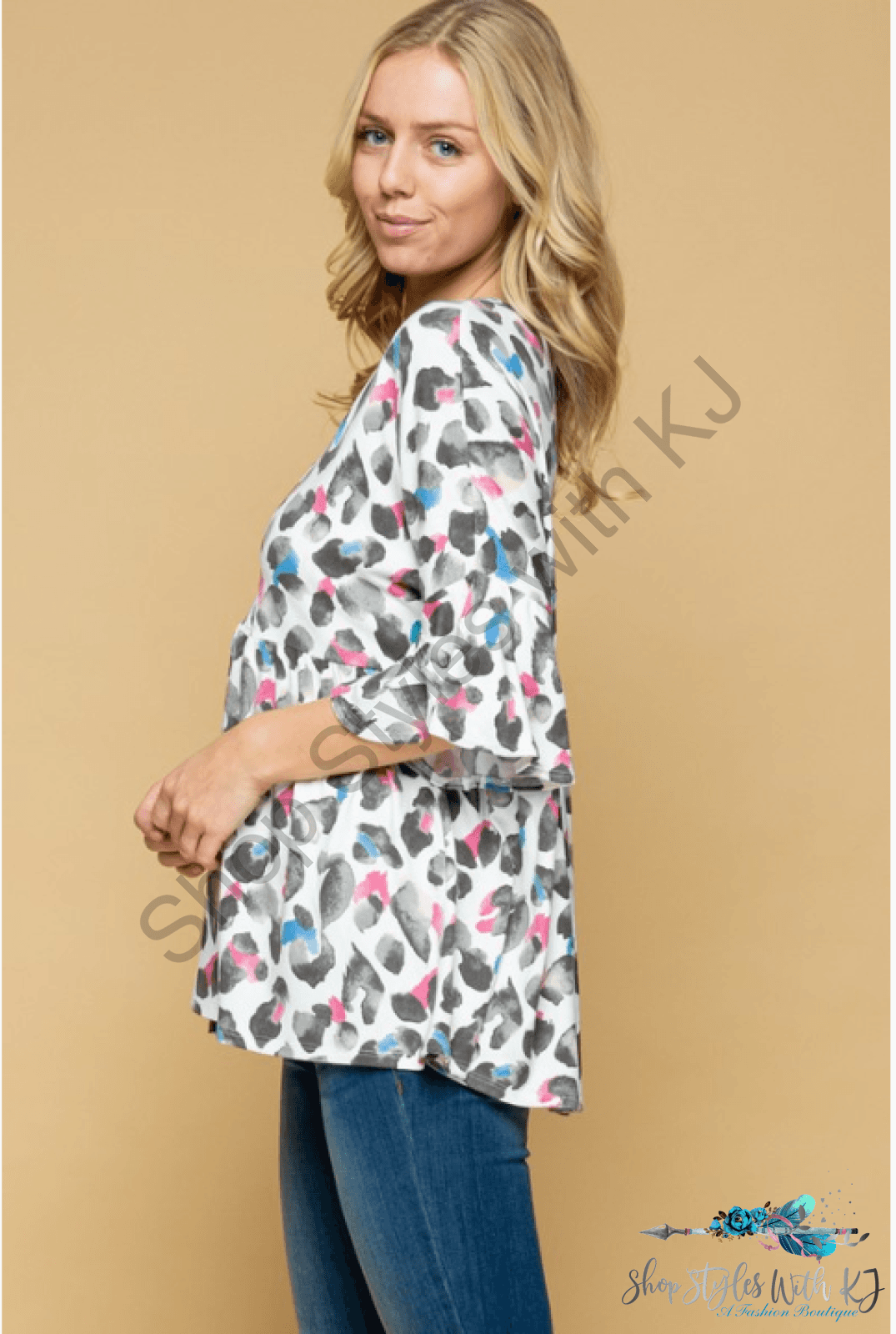 Nwt Colored Leopard Babydoll Top - Size S Shirts & Tops