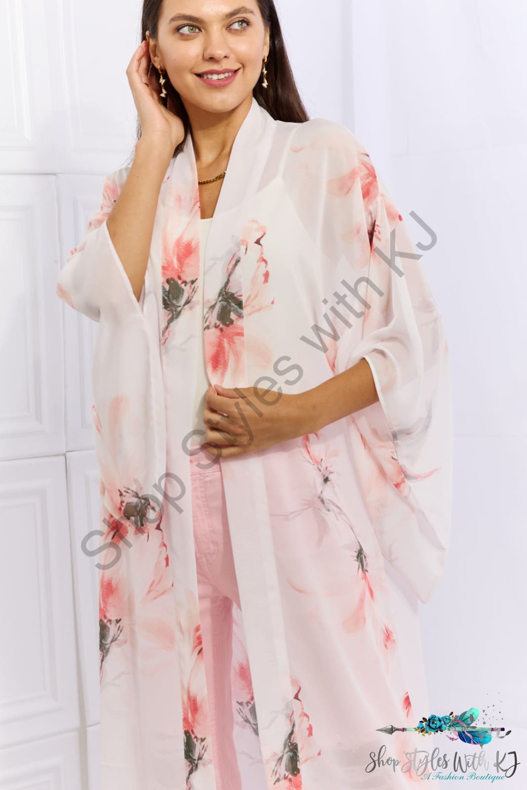 Onetheland Pick Me Floral Chiffon Kimono Cardigan