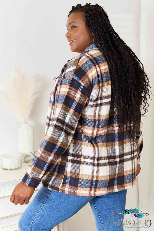 Plaid Button Front Shirt Jacket With Breast Pockets Shirts & Tops