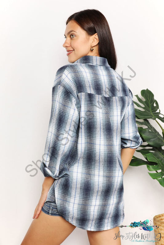 Double Take Plaid Dropped Shoulder Shirt Shirts & Tops