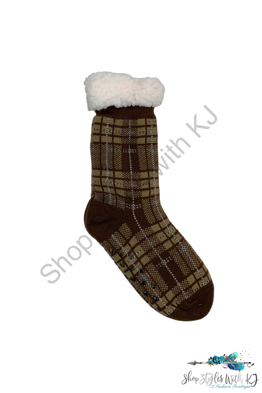 Plaid Fleece Lined Socks Mocha Gifts