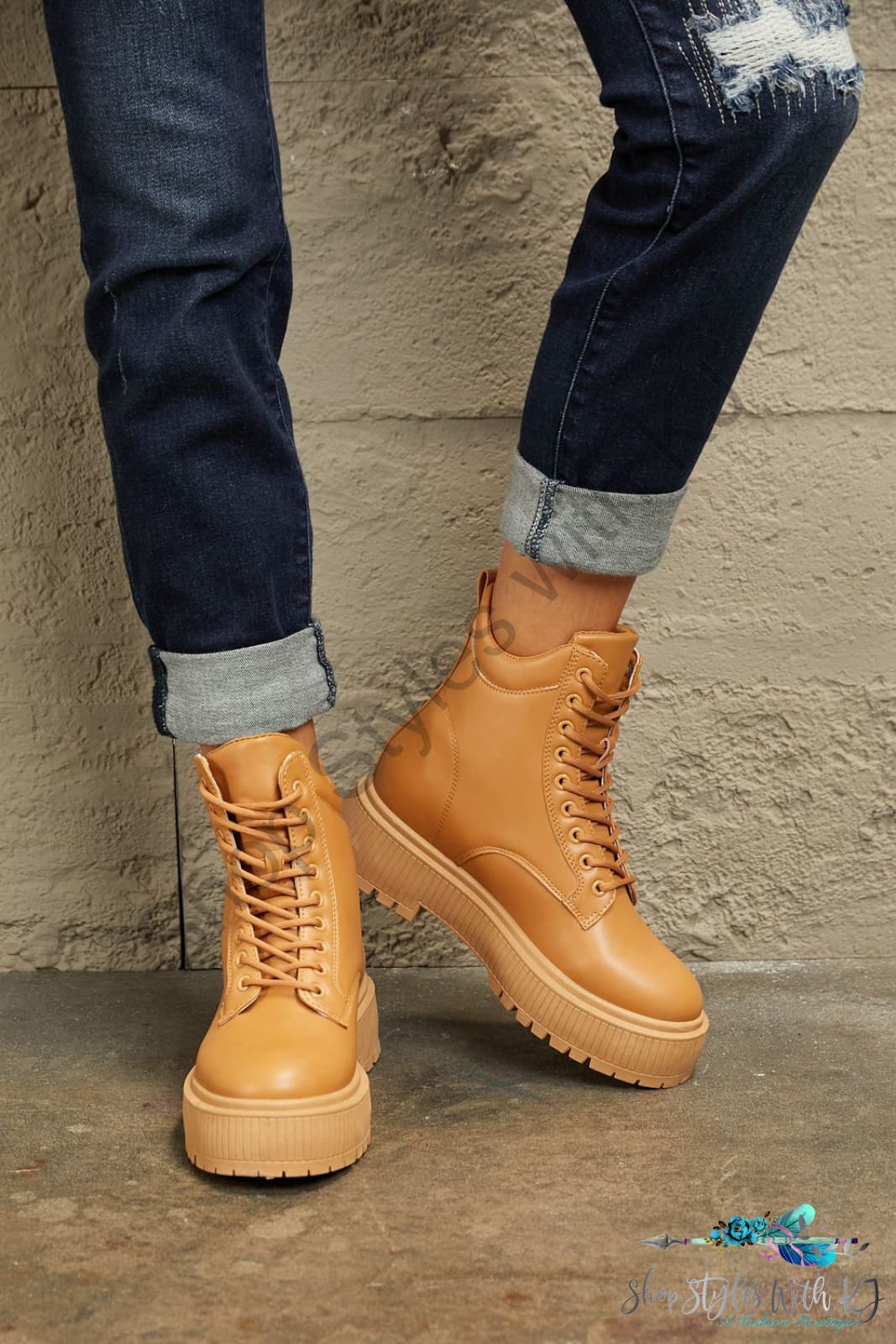 East Lion Corp Platform Combat Boots Caramel / 6