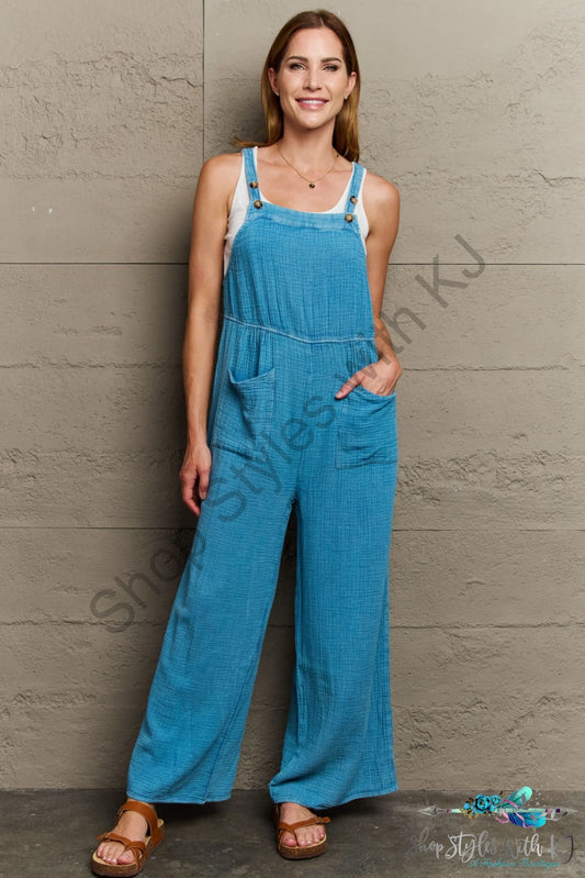 Heyson Playful Mineral Wash Gauze Overalls Turquoise / S