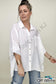 Umgee Pleated Batwing Short Sleeve Button Up Top Blouses