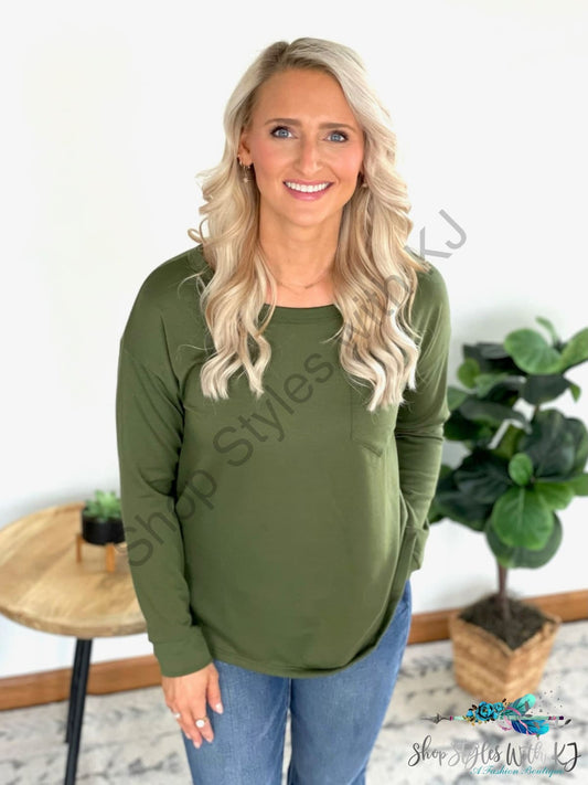 Pocket Of Love Top In Olive Sew