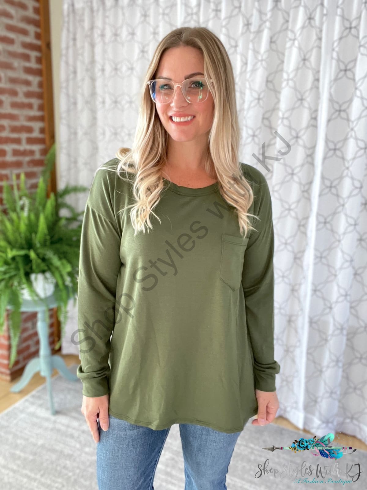 Pocket Of Love Top In Olive Sew