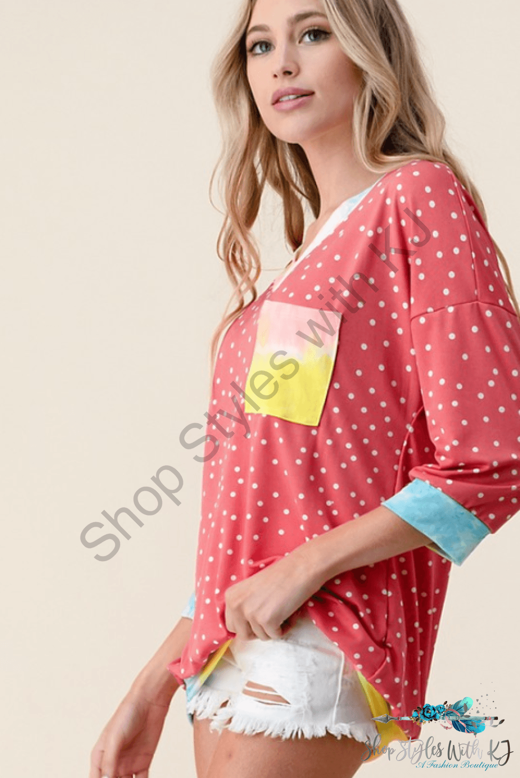 Pretty In Polka Dots 3/4 Sleeve Top - Size Small