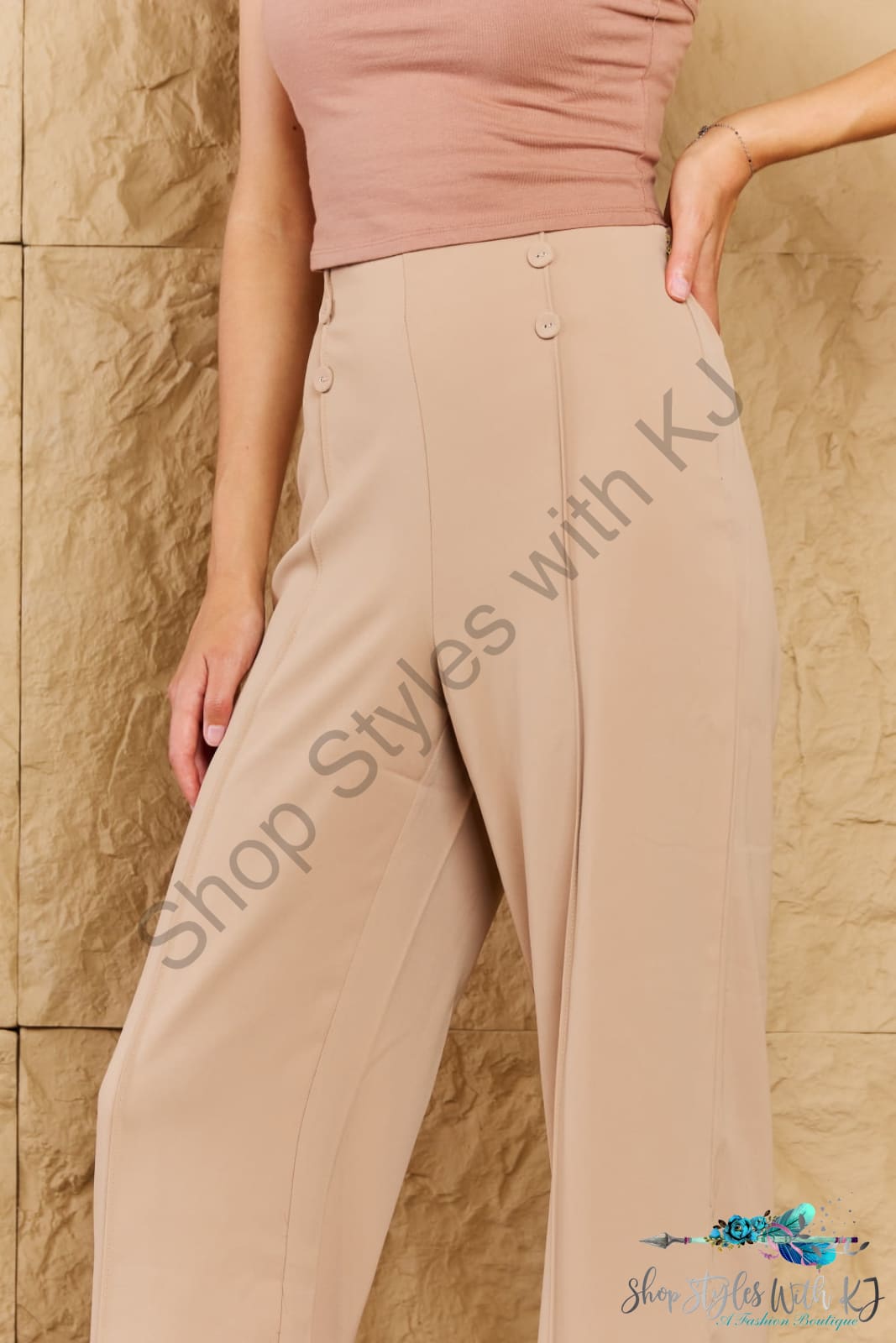 Hyfve Pretty Pleased High Waist Pintuck Straight Leg Pants In Camel