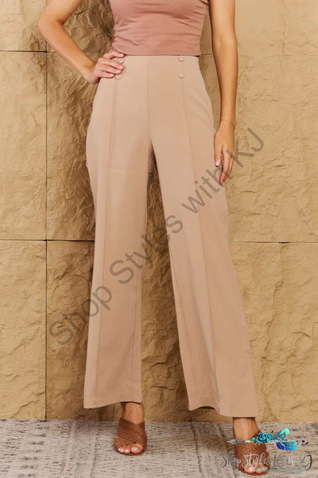 Hyfve Pretty Pleased High Waist Pintuck Straight Leg Pants In Camel / S