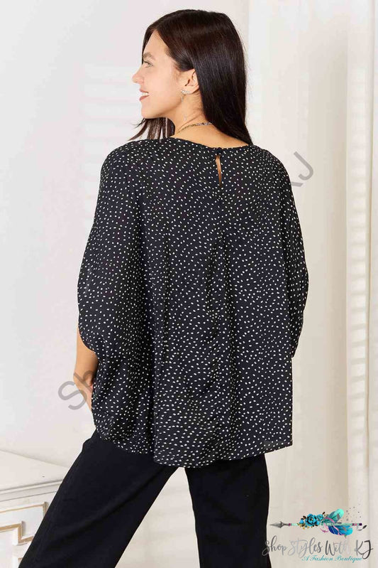 Double Take Printed Dolman Sleeve Round Neck Blouse Shirts & Tops