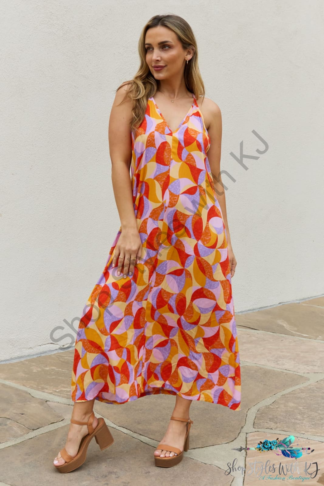 Printed Sleeveless Maxi Dress Orange Multi / S Dresses