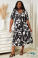 Double Take Printed Surplice Balloon Sleeve Dress Black / S Dresses