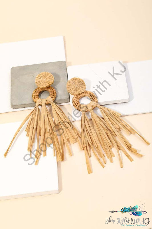 Raffia Fringe Braided Earrings