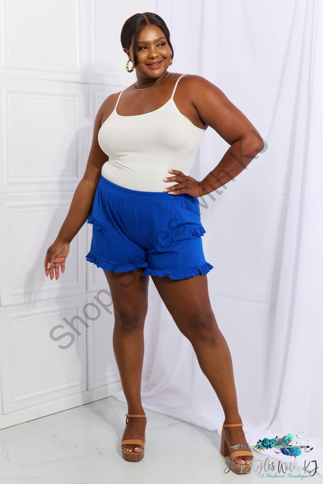 Culture Code Relaxed Aura Full Size Ruffle Trim Shorts In Royal
