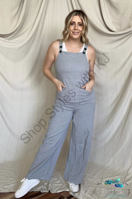 Relaxed Fit Gauze Jumpsuit With Pockets Gray / L Overalls