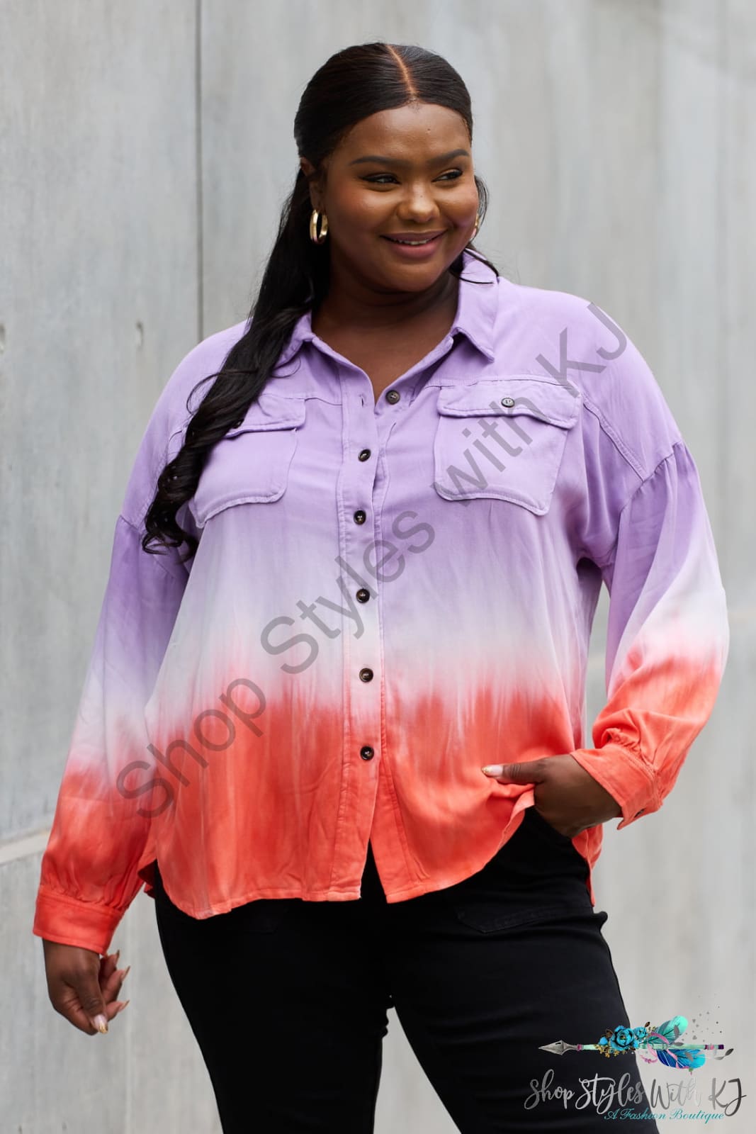 White Birch Relaxed Fit Tie-Dye Button Down Top Lavender / S Shirts & Tops