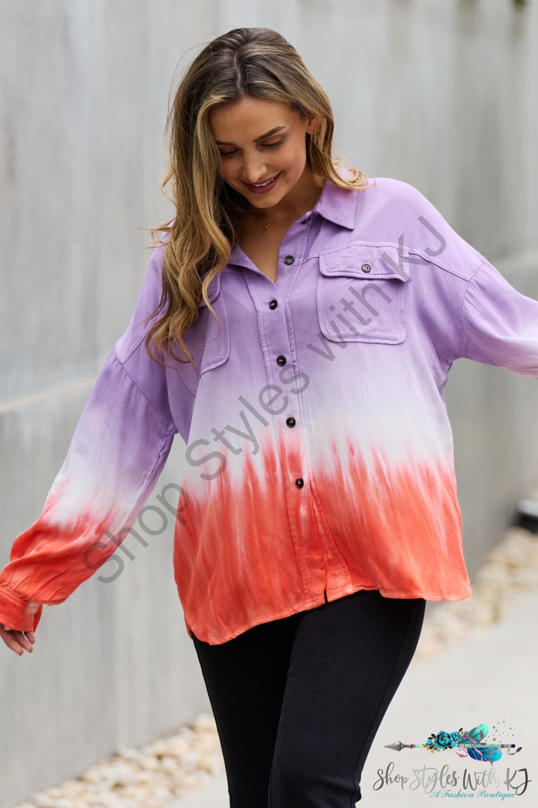 White Birch Relaxed Fit Tie-Dye Button Down Top Shirts & Tops