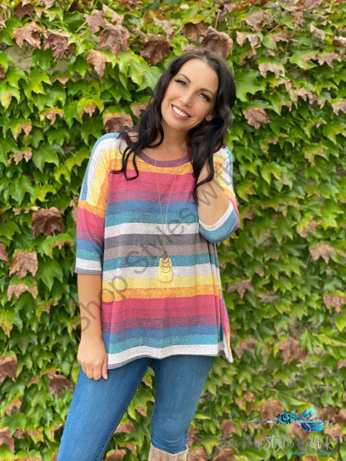 Retro Rainbow Boxy Tee - Size Small