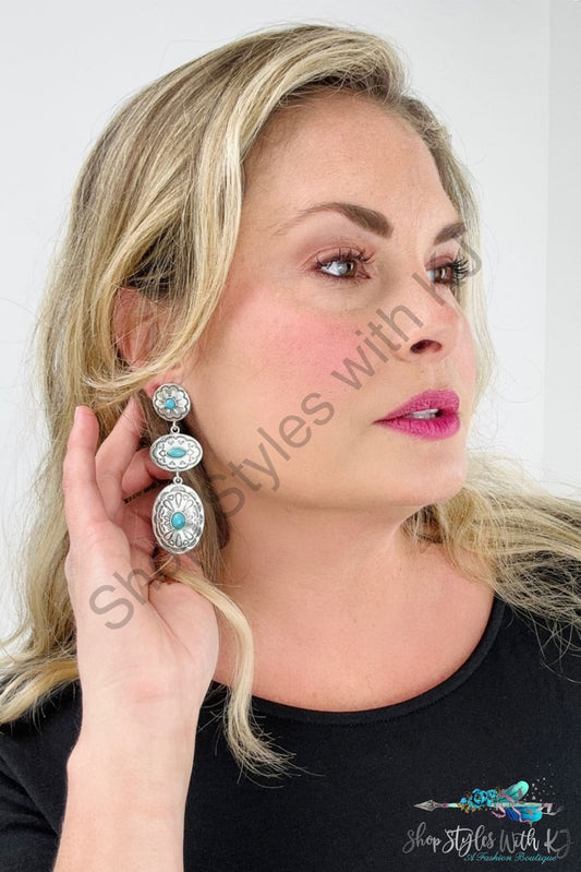 Retro Turquoise Oval Dangle Earrings Silver & Drop