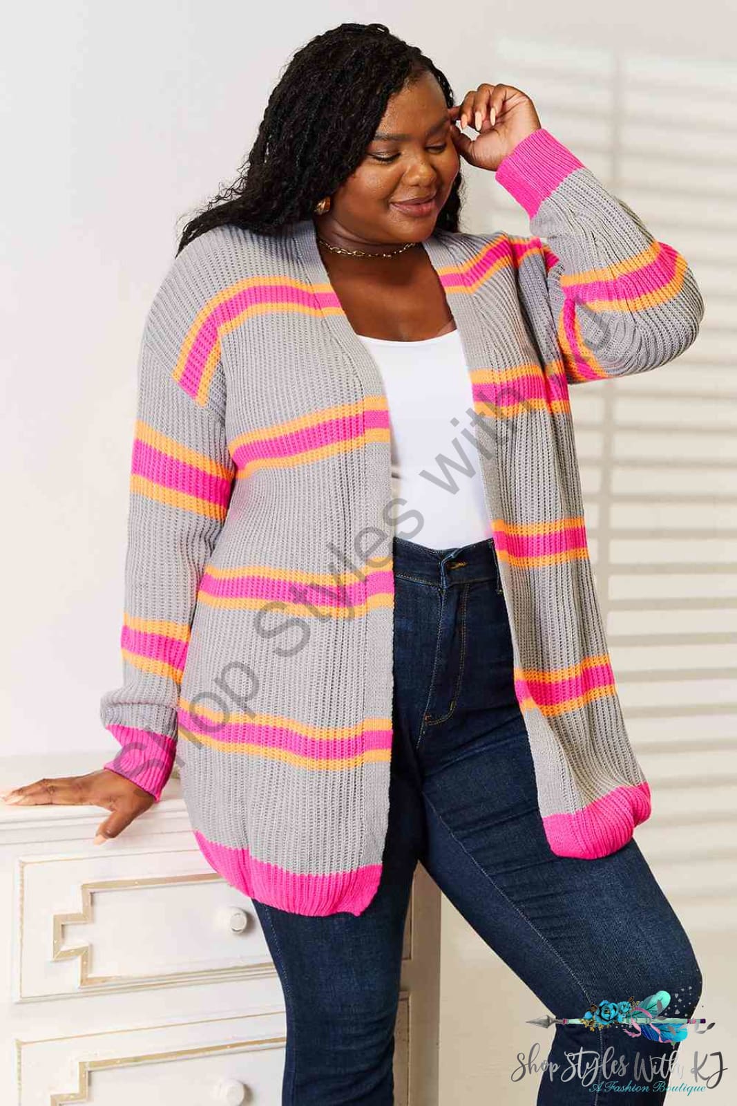 Woven Right Ribbed Long Sleeve Cardigan