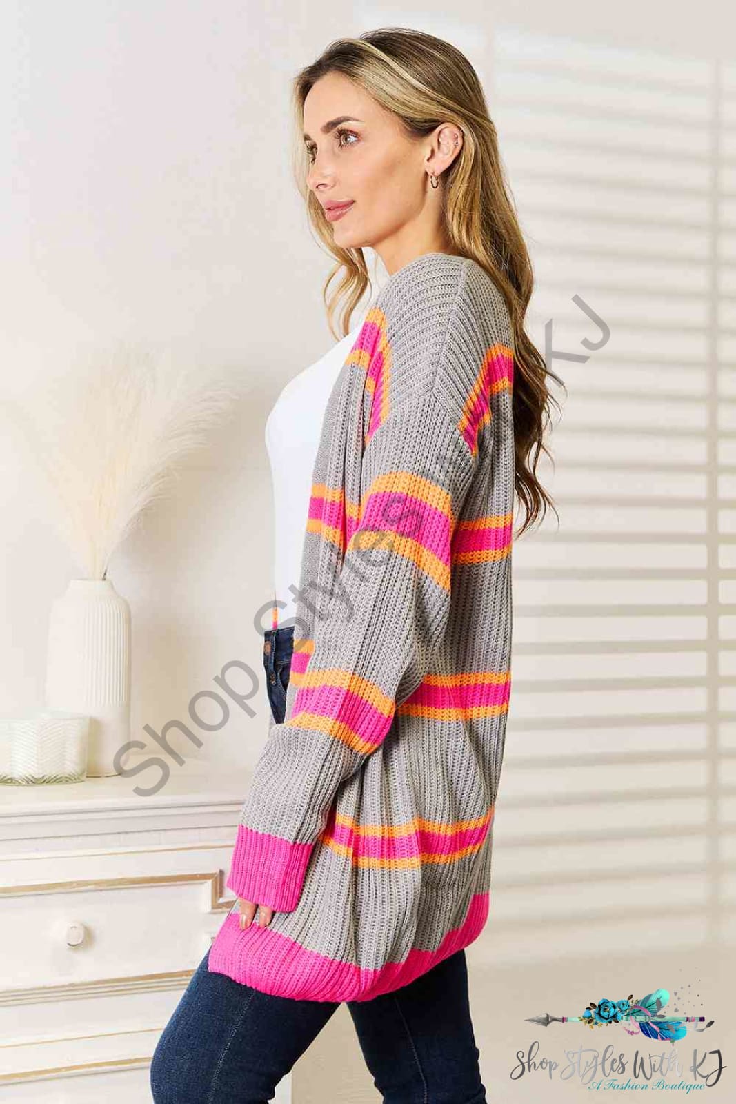 Woven Right Ribbed Long Sleeve Cardigan