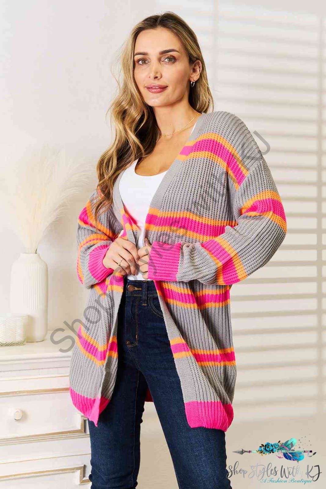 Woven Right Ribbed Long Sleeve Cardigan