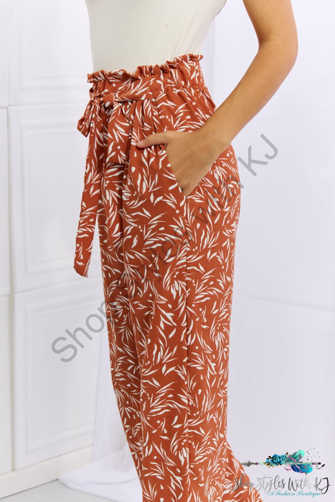 Heimish Right Angle Full Size Geometric Printed Pants In Red Orange