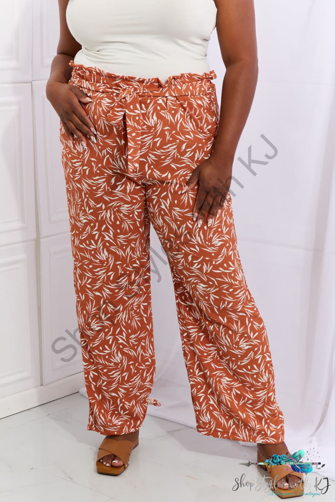 Heimish Right Angle Full Size Geometric Printed Pants In Red Orange