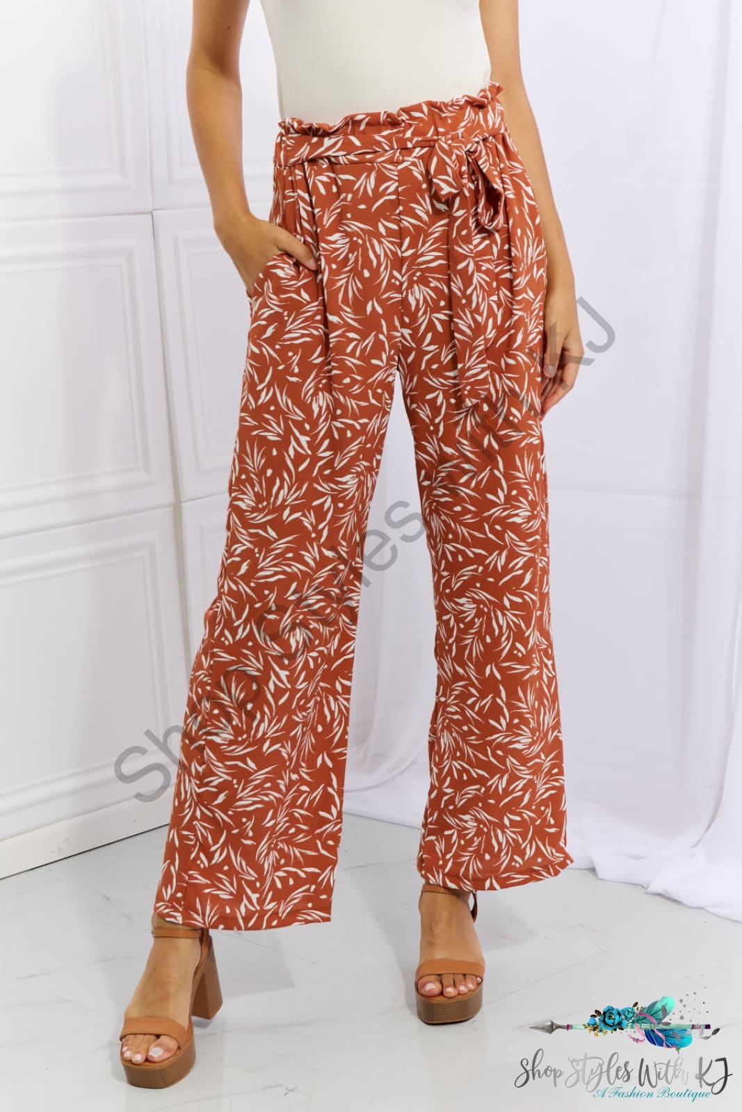 Heimish Right Angle Full Size Geometric Printed Pants In Red Orange / S