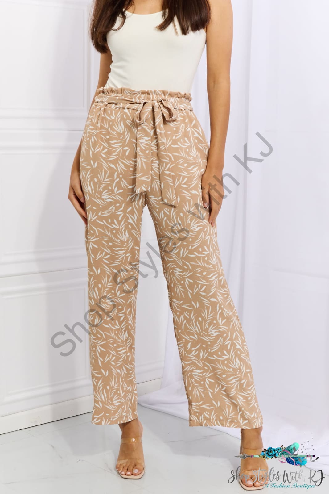 Heimish Right Angle Full Size Geometric Printed Pants In Tan