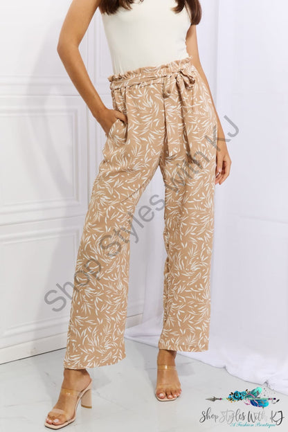 Heimish Right Angle Full Size Geometric Printed Pants In Tan / S