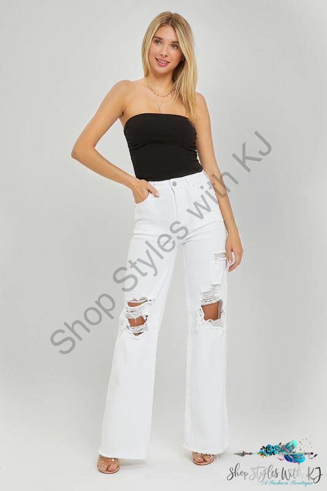 Risen High Rise Distressed Wide Leg Dad Jeans