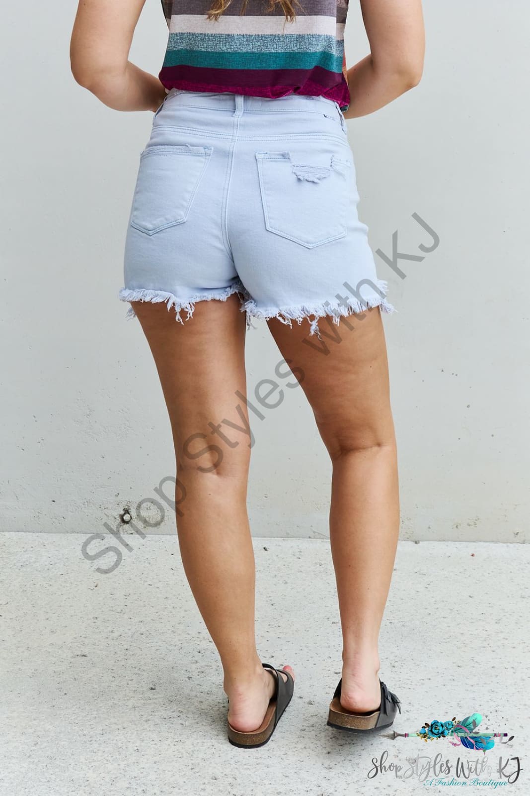 Risen Katie Full Size High Waisted Distressed Shorts In Ice Blue