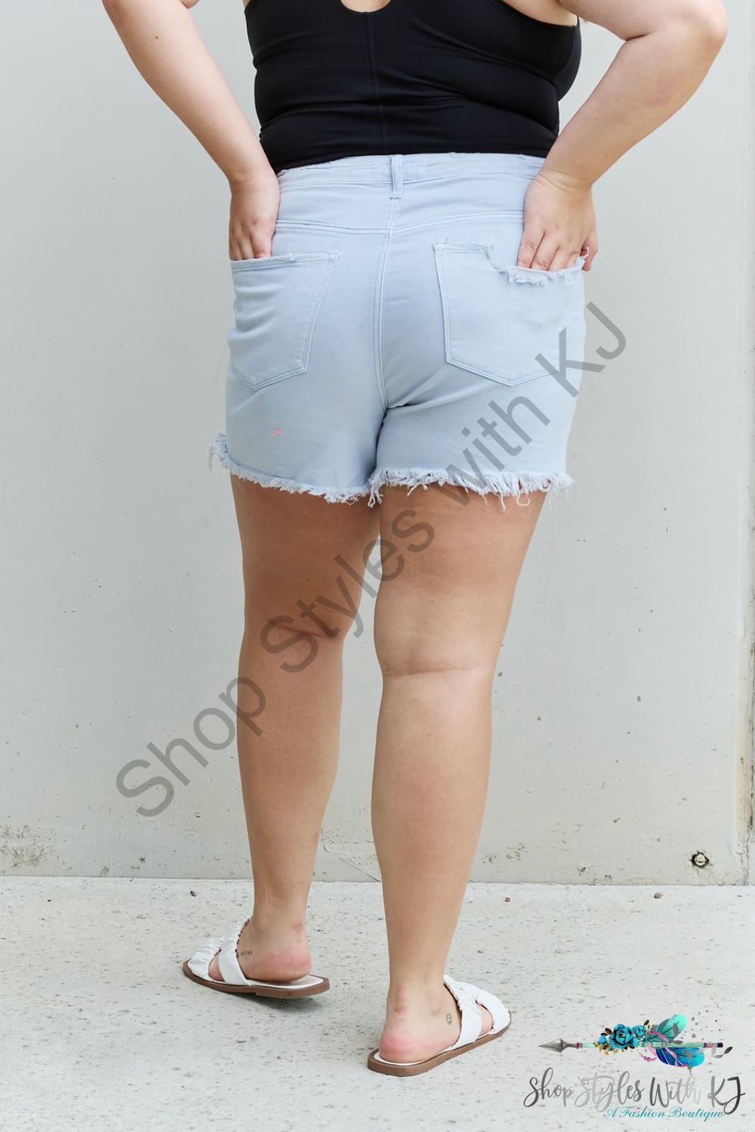 Risen Katie Full Size High Waisted Distressed Shorts In Ice Blue