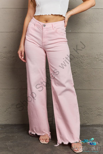 Risen Raelene Full Size High Waist Wide Leg Jeans In Light Pink Blush / 0 Pants
