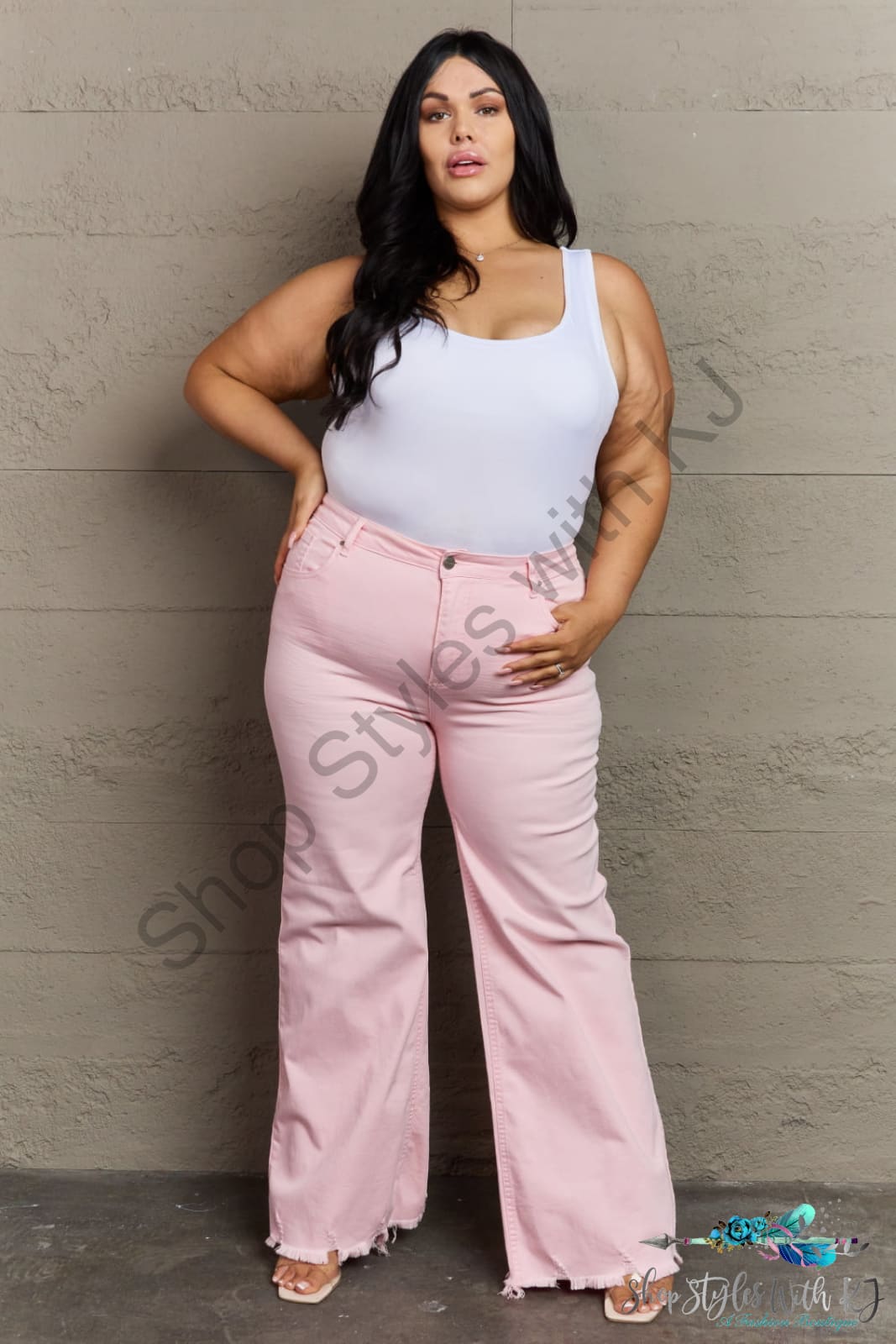 Risen Raelene Full Size High Waist Wide Leg Jeans In Light Pink Pants