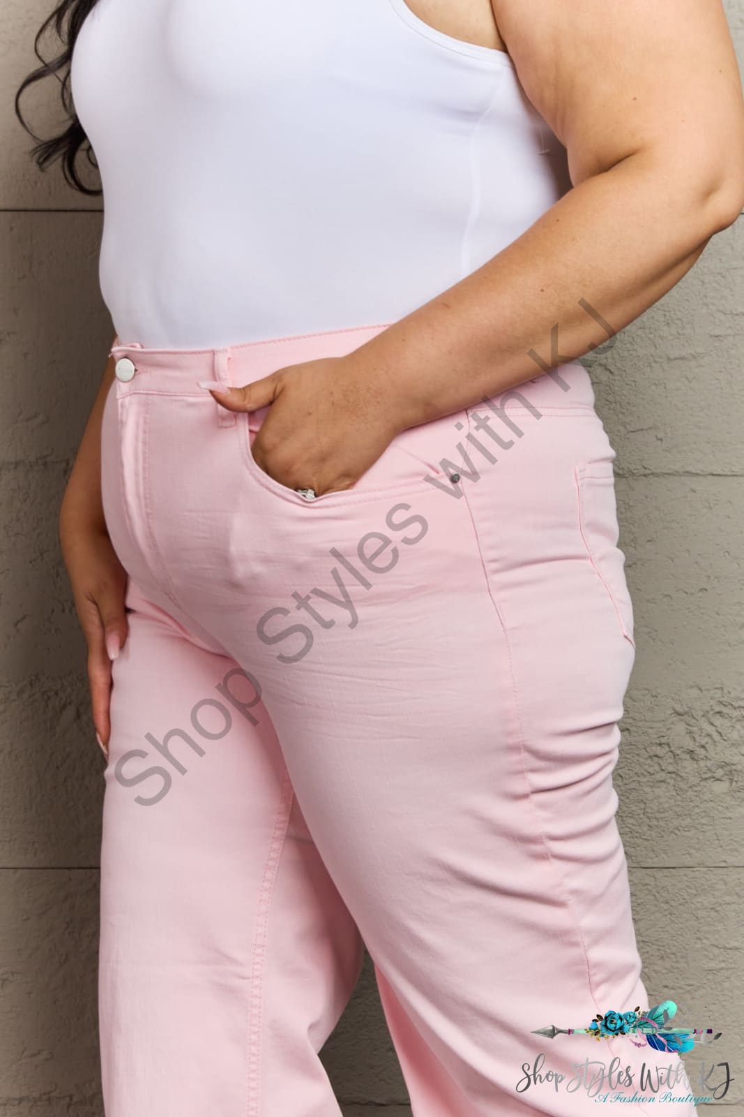 Risen Raelene Full Size High Waist Wide Leg Jeans In Light Pink Pants