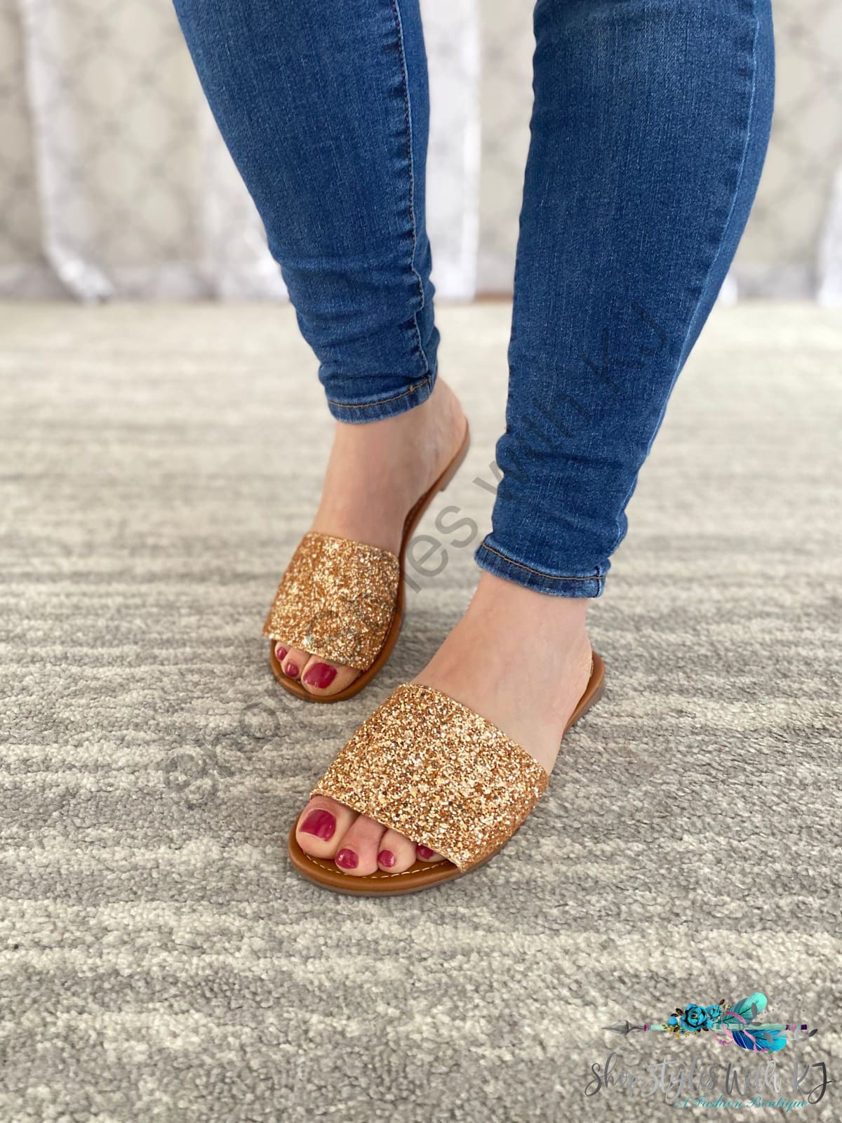 Ritzy Glitter Sandals In Rose Gold Miami Shoes