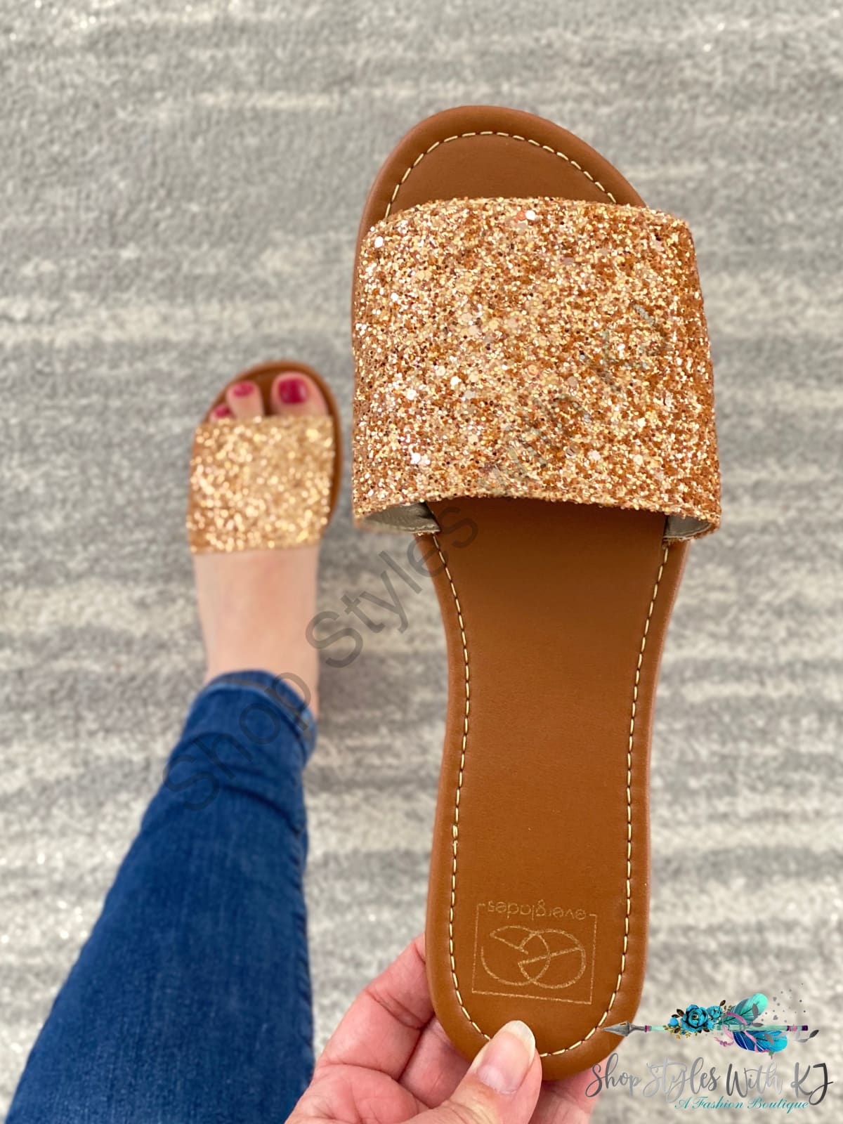 Ritzy Glitter Sandals In Rose Gold Miami Shoes