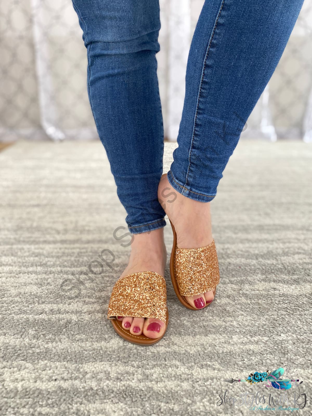 Ritzy Glitter Sandals In Rose Gold Miami Shoes