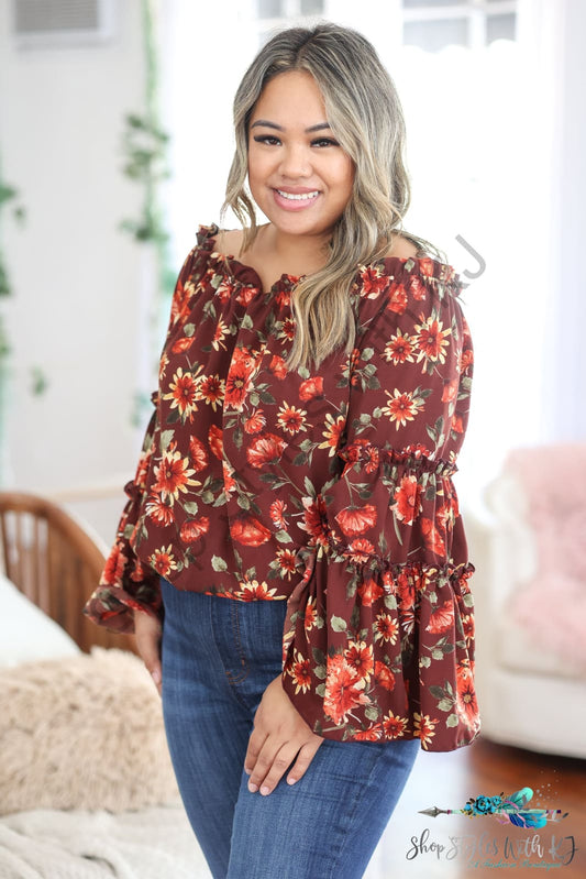 Rustic Floral Bell Sleeve Top Lastcall