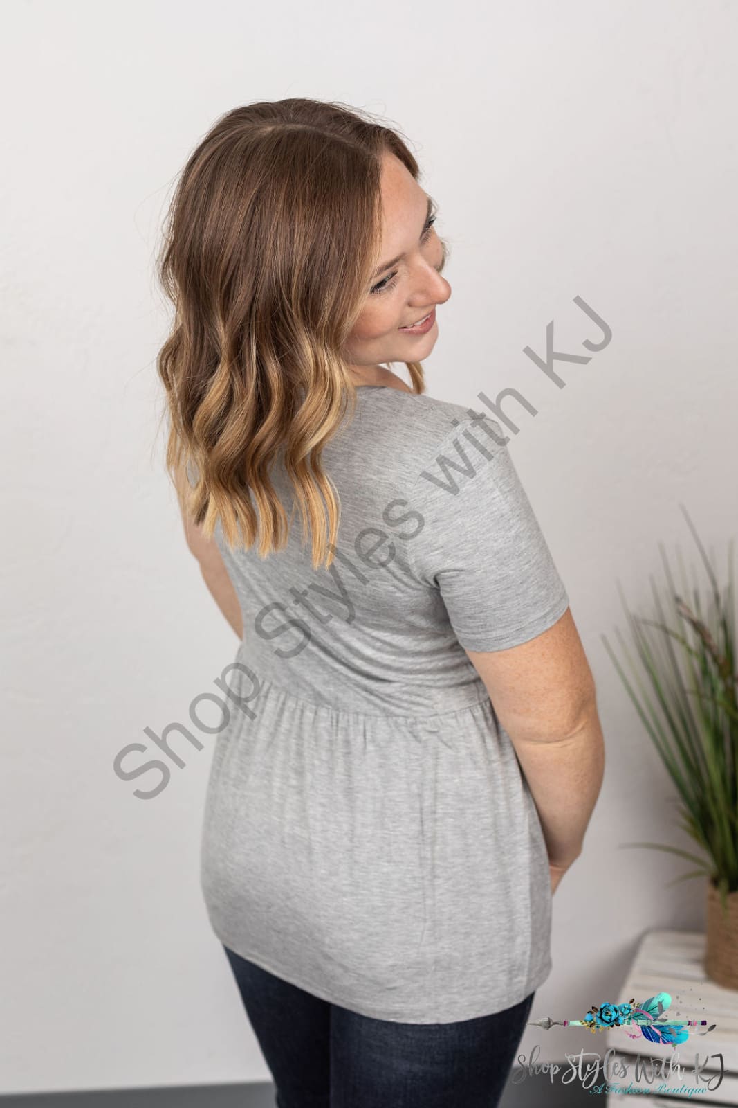 Sarah Ruffle Top - Light Grey Tops